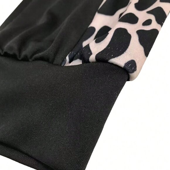 Black Casual Women's Leopard Print Top and Pants Set - Picture 5 of 5